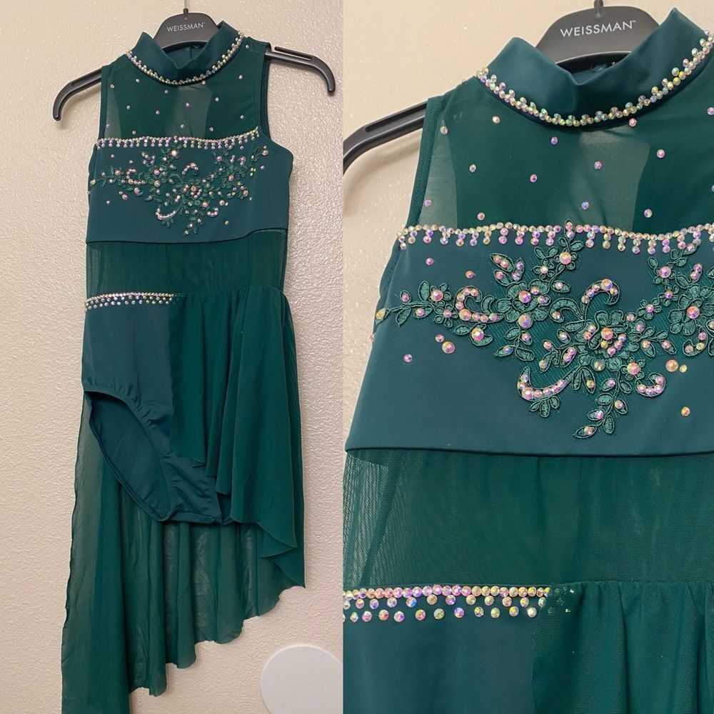 Weissman Balera dance costume solo dark green custom illusion D10496 child LC